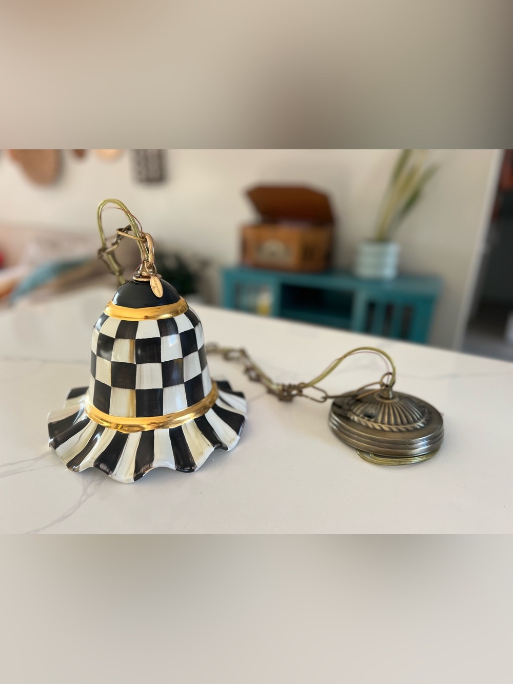 MacKenzie-Childs Courtly Check Fluted Pendant Lamp